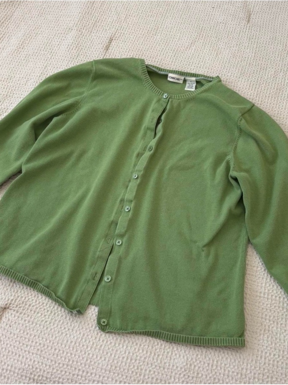 Oscar de la Renta Sage Green Button-Front Cardigan